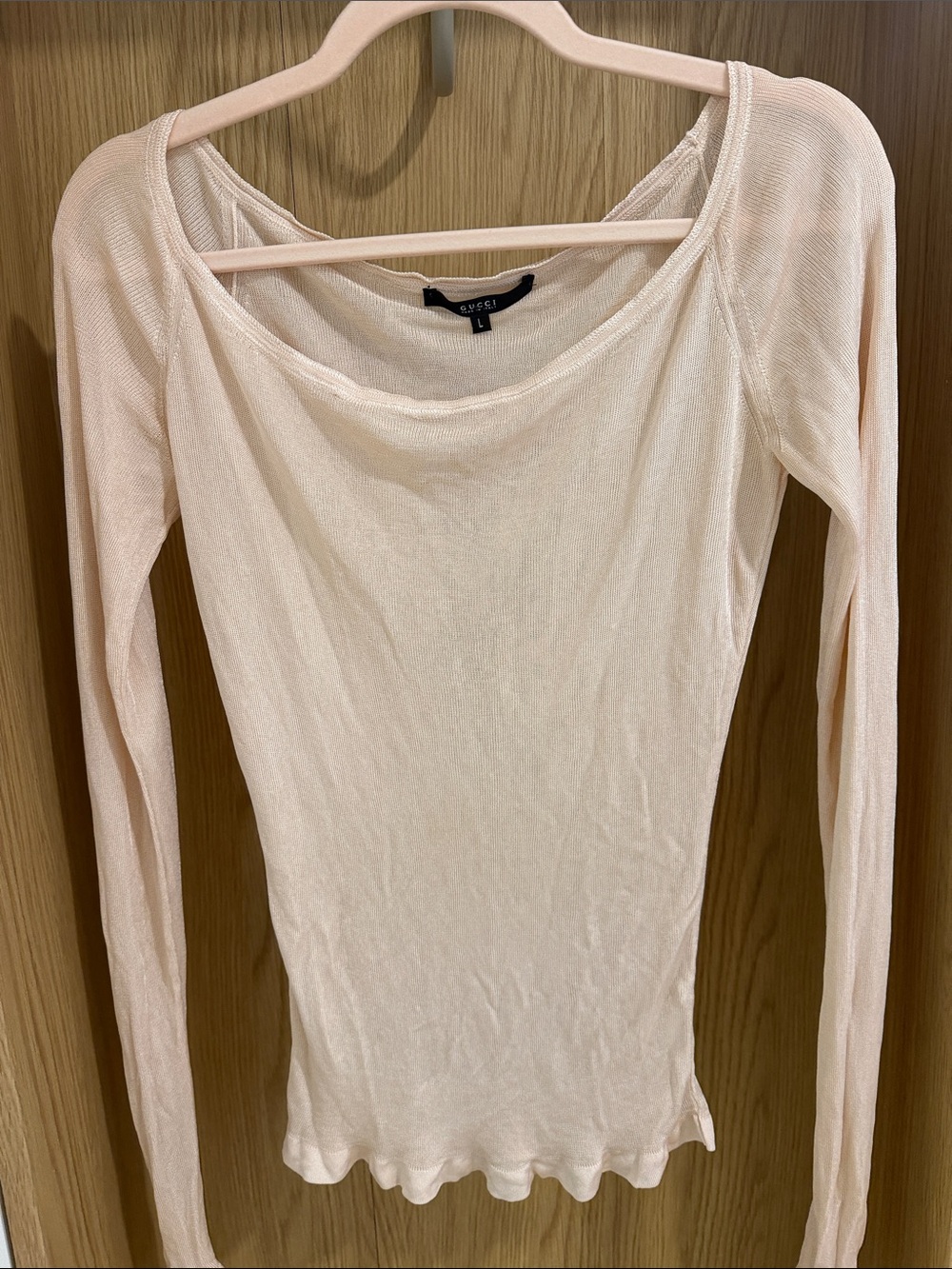 Gucci Long Sleeve Scoop Neck Top in Pale Pink